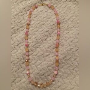 Elegant Handmade Pink and Yellow Beaded Necklace